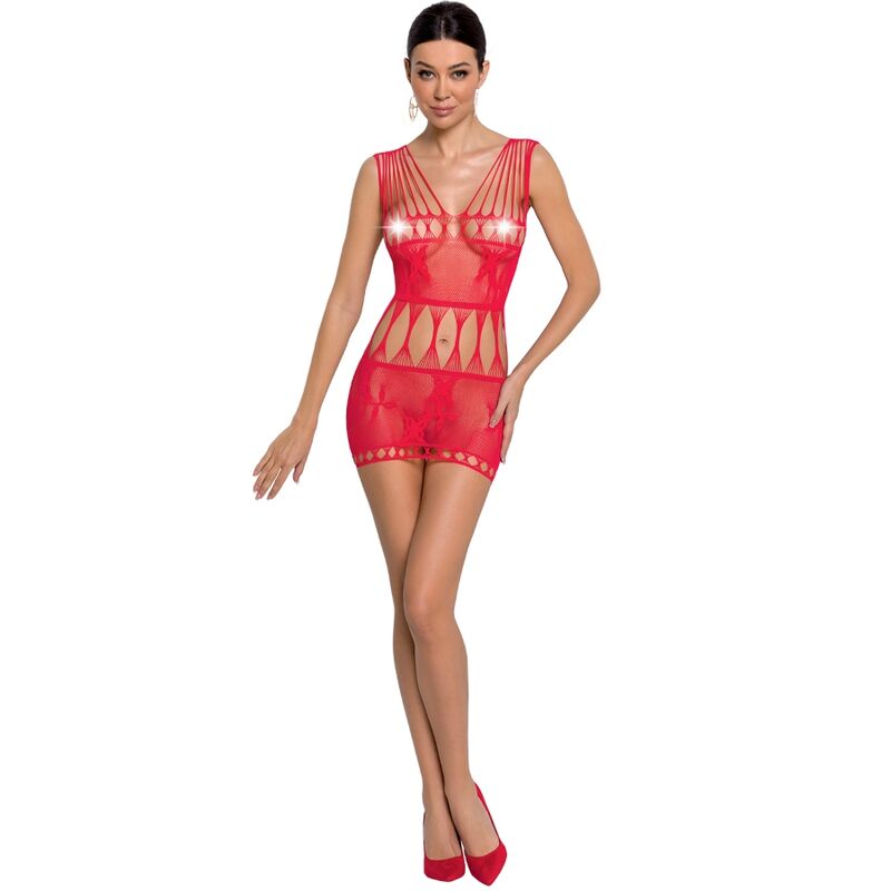 PASSION WOMAN BS090 czerwona sukienka mini z siateczki
