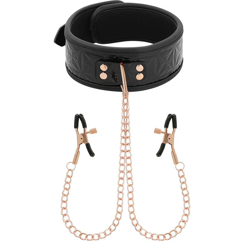 Obroża BDSM BEGME Black Edition z klipsami na sutki