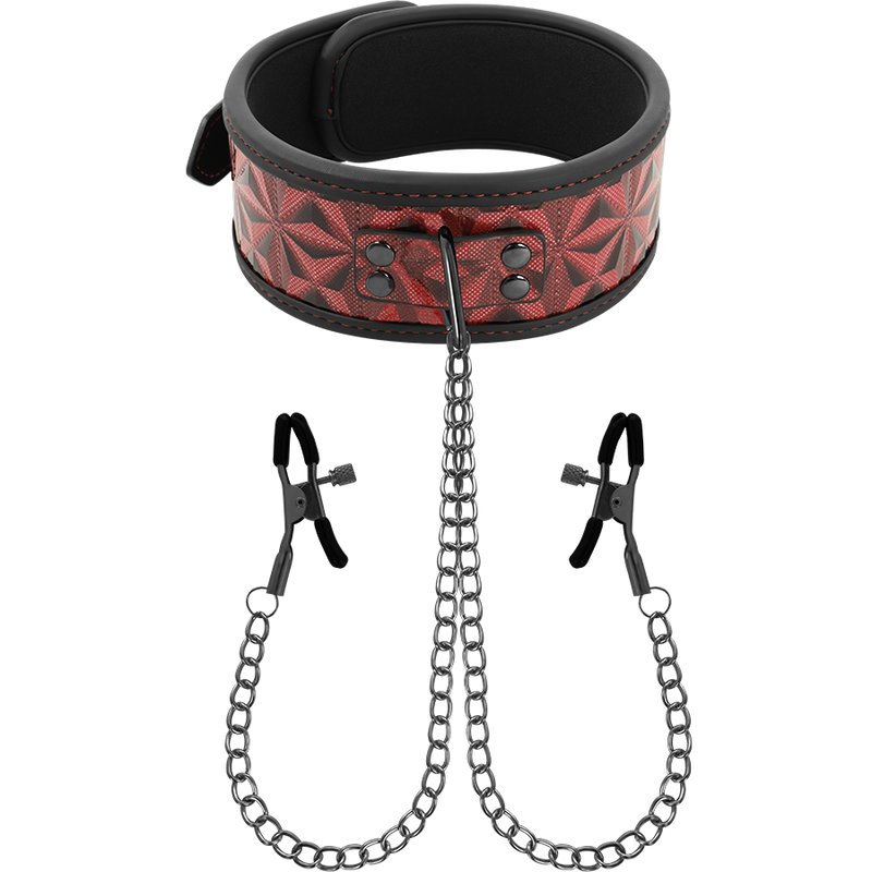 Obroża BDSM BEGME Red Edition z klamrami na sutki