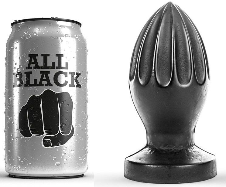 ALL BLACK korek analny z głębokimi rowkami, 12 cm