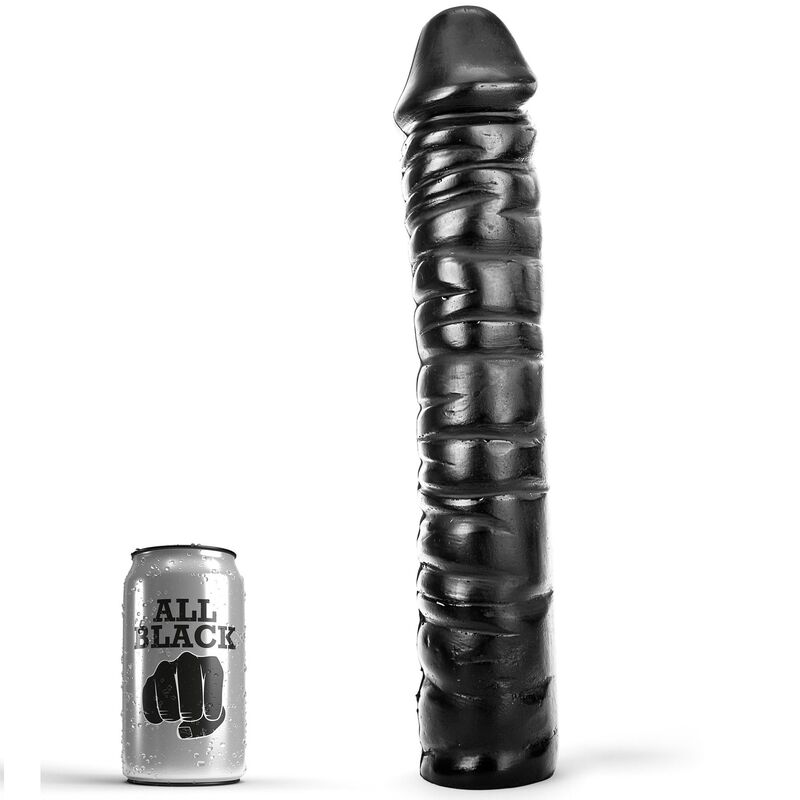 Dildo ALL BLACK z prążkowaną powierzchnią, 38 cm