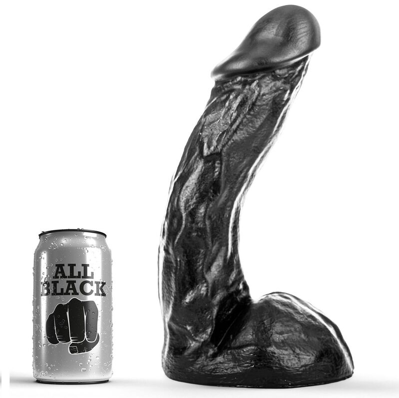 Dildo ALL BLACK, lekko zakrzywione, 28 cm