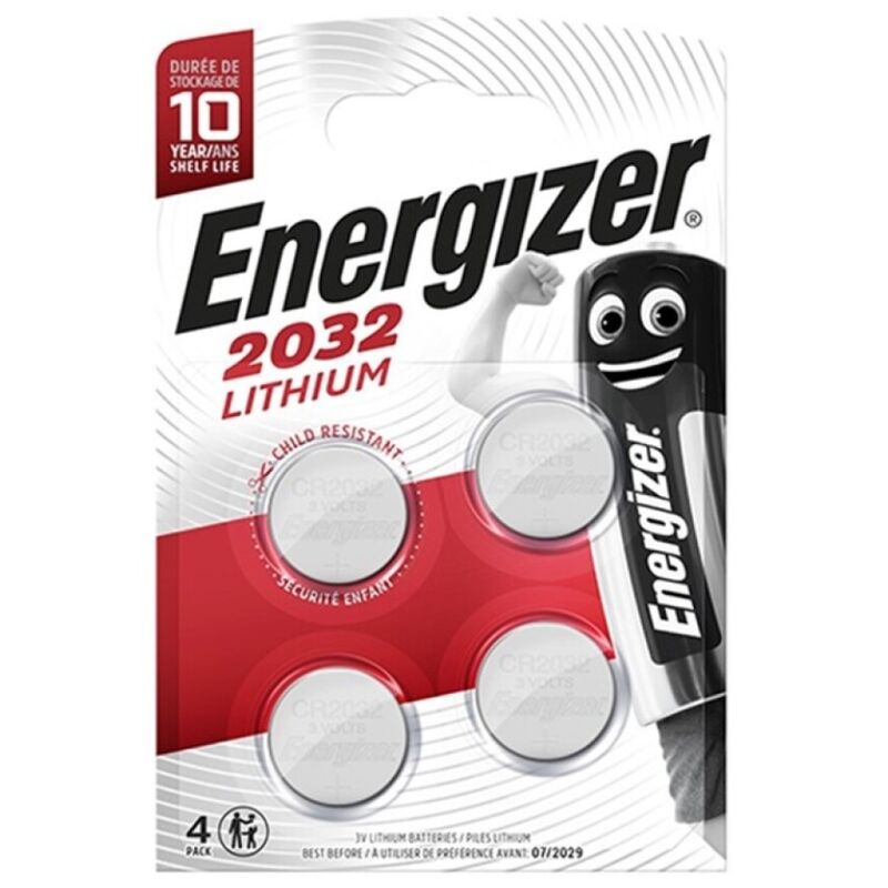 Baterie guzikowe CR2032 3 V, zestaw 4 sztuk, długa żywotność do zegarków i urządzeń ENERGIZER