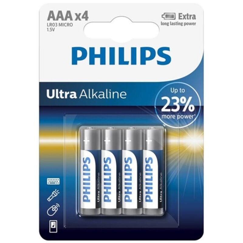 Baterie alkaliczne AAA, 4 sztuki, wysoka wydajność do pilotów PHILIPS