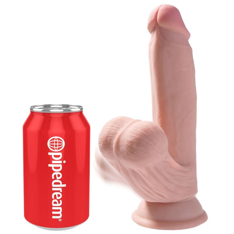 Dildo KING COCK Plus z ruchomymi jądrami i przyssawką, 15,2 cm