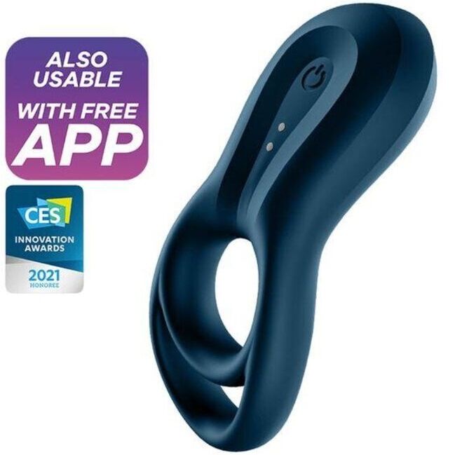 Wibrujący pierścień erekcyjny Satisfyer Epic Duo z aplikacją, niebieski