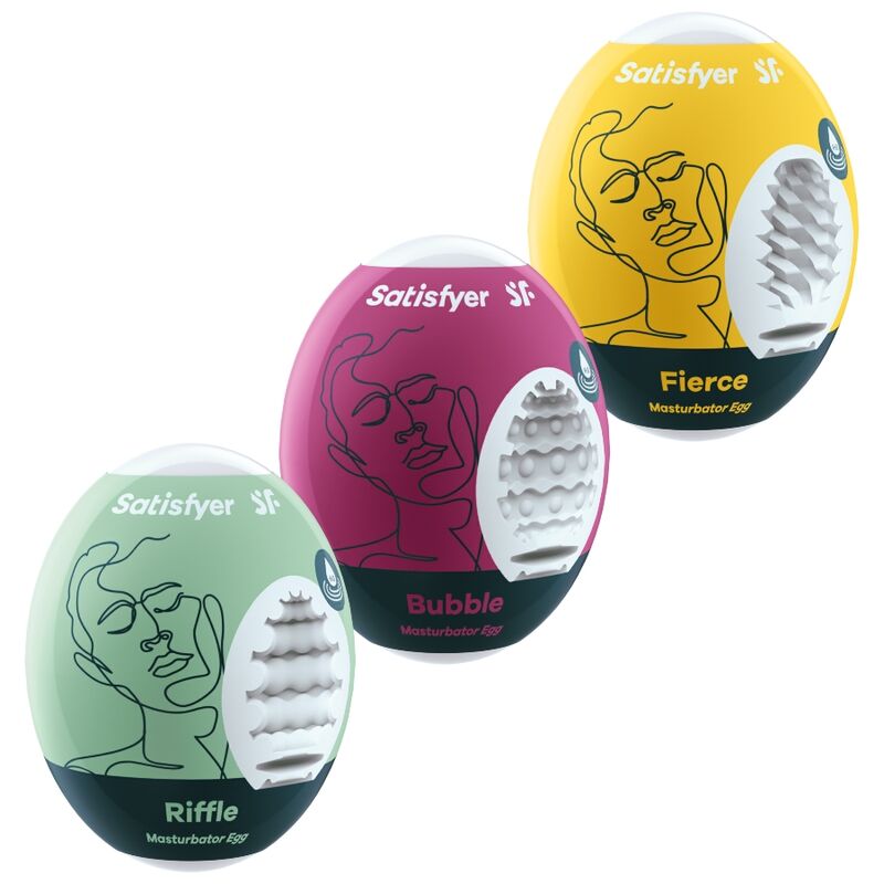 Satisfyer Eggs Riffle, Bubble & Fierce, zestaw 3 masturbatorów typu jajko