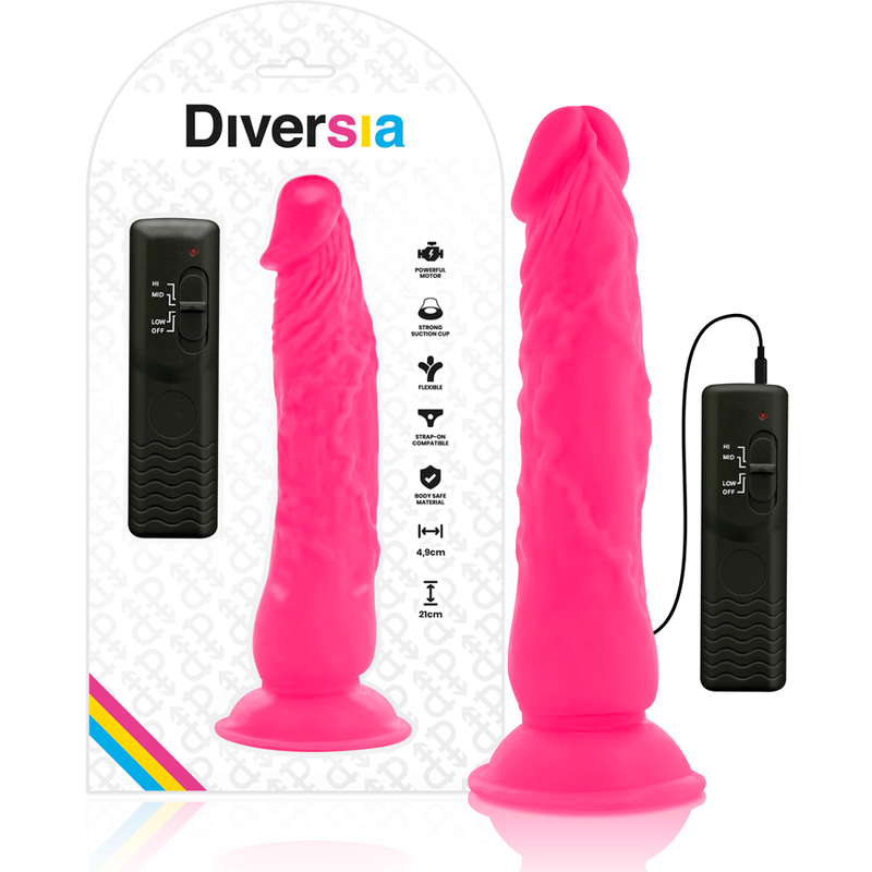 Elastyczny wibrator Diversia z pilotem, 21 cm