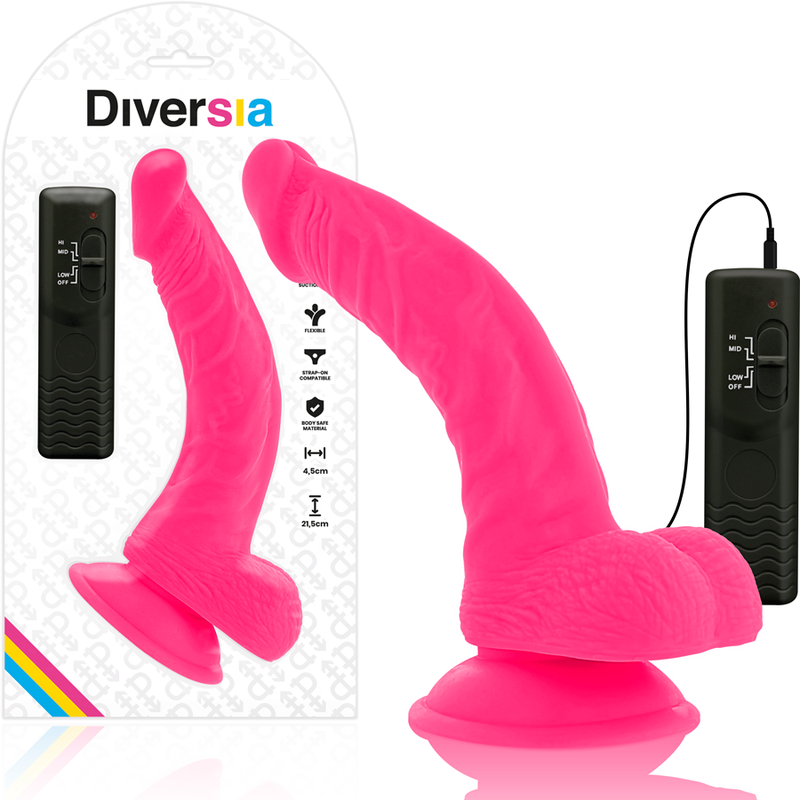 DIVERSIA elastyczny wibrator z pilotem, różowy, 21,5 cm