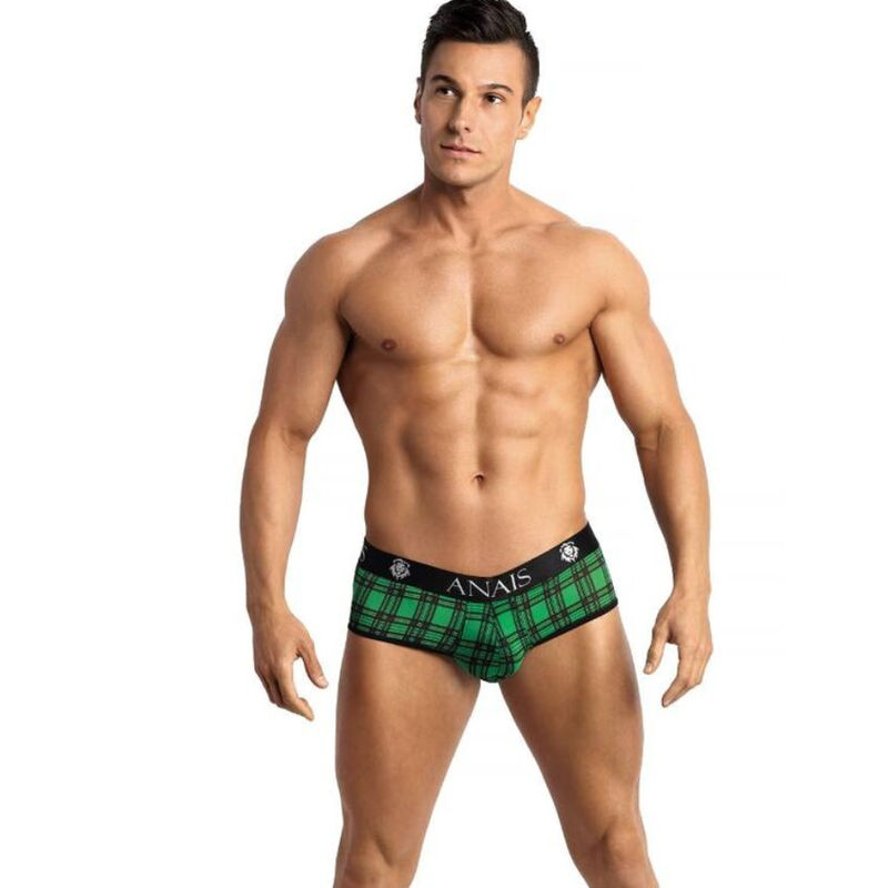 Bikini jockstrap z lycry w zielono czarną kratę i szerokim pasem ANAIS