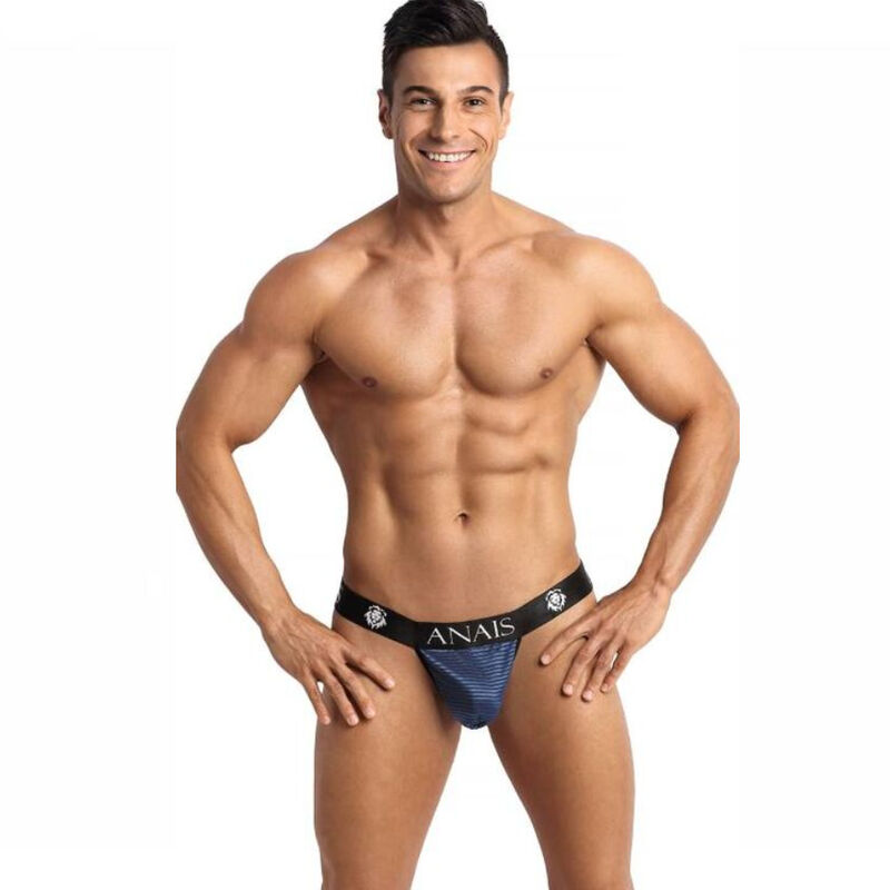 Jockstrap z siateczki z satynowymi paskami, idealne dopasowanie, granatowy ANAIS