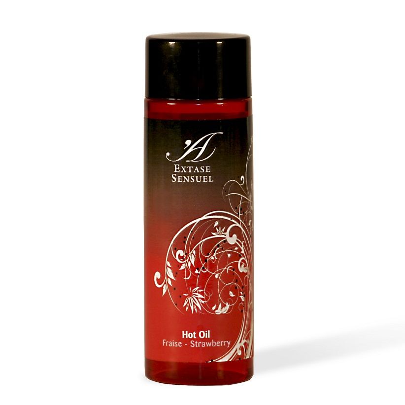 Rozgrzewający olejek do masażu erotycznego Extase Sensual o smaku truskawkowym, 100 ml