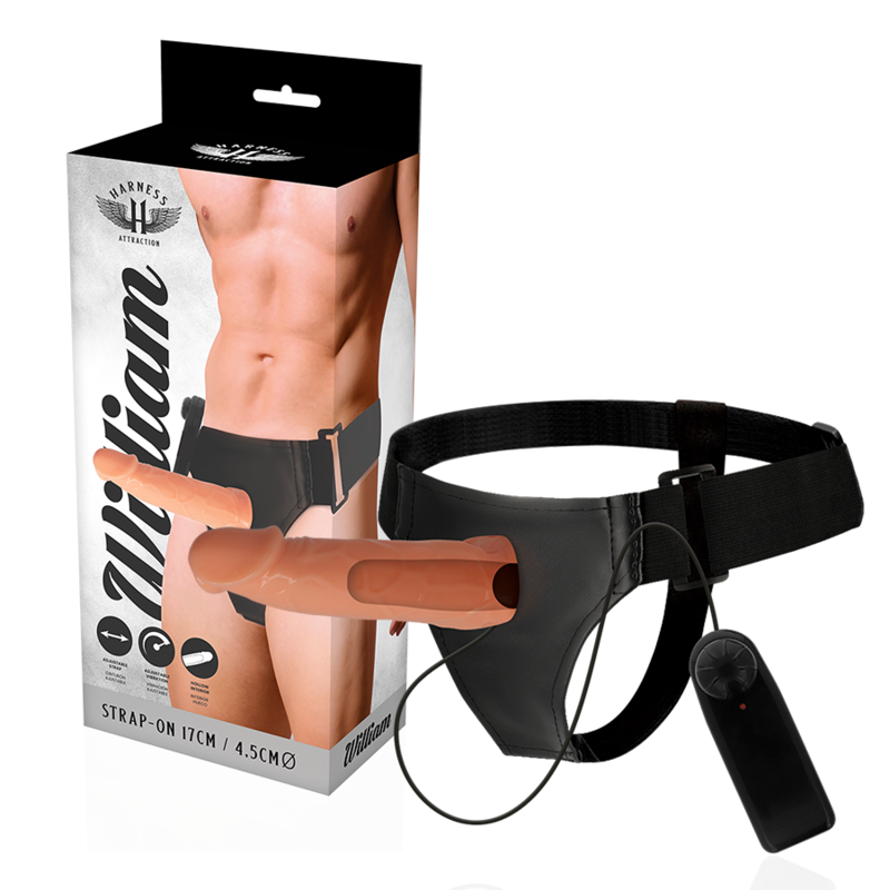 Wibrator Harness Attraction Willian z pustą w środku przedłużką i regulowaną uprzężą