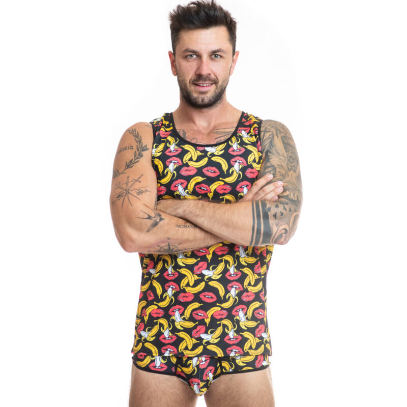 Seksowny top z lycry w bananowy print, dopasowany, na imprezę i na co dzień ANAIS