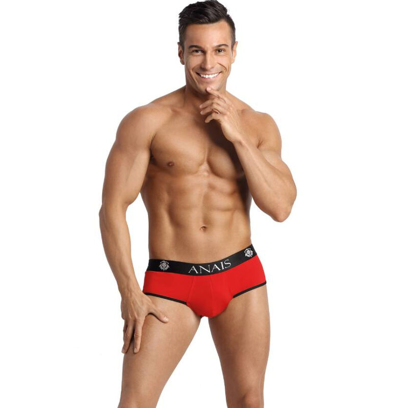 Męski jockstrap z odkrytymi pośladkami, z miękkiej mikrofibry, czerwono czarny ANAIS