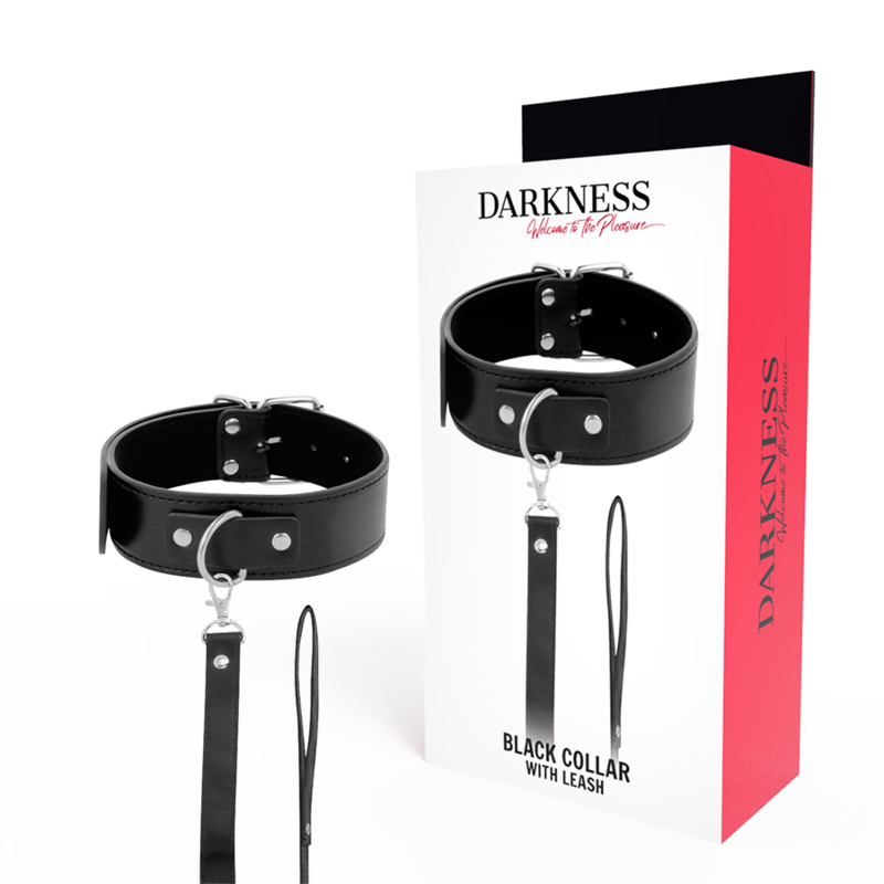 Obroża BDSM DARKNESS z łańcuszkiem i pętlą na dłoń