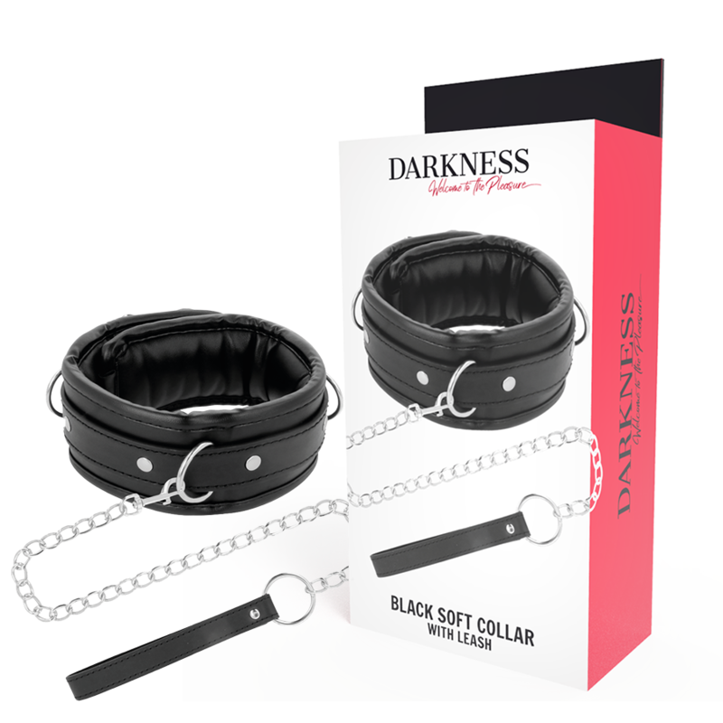 Skórzana obroża BDSM DARKNESS ze smyczą łańcuchową