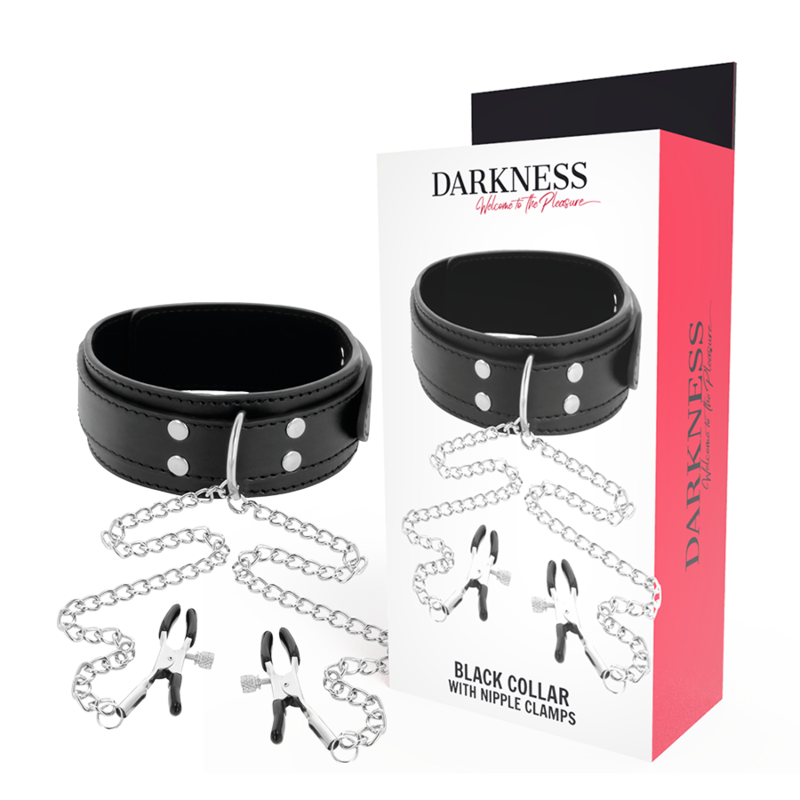 Obroża BDSM DARKNESS z klipsami na sutki, czarna