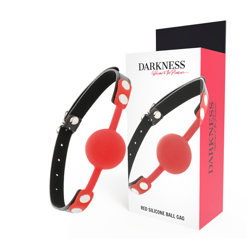 DARKNESS BONDAGE czerwona silikonowa kulka do kneblowania z paskami ze skóry
