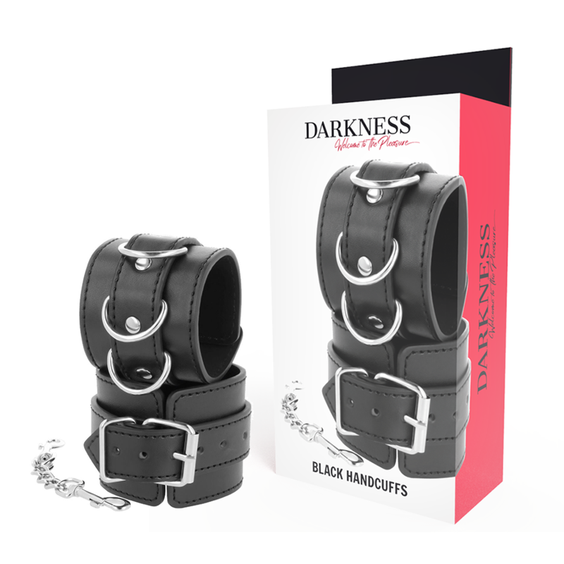 Czarne kajdanki na nadgarstki DARKNESS ze skóry PVC