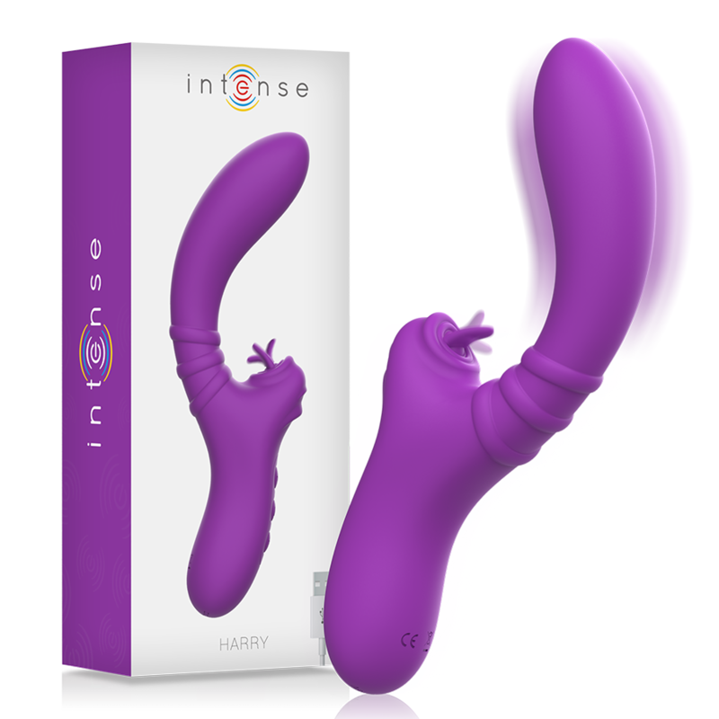 INTENSE Harry wibrator typu rabbit z fioletową końcówką w kształcie języka