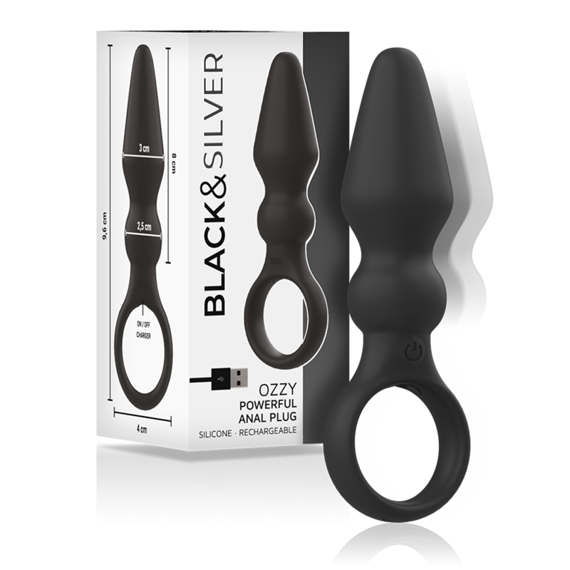 Wibrujący korek analny z miękkiego silikonu o podwójnej strukturze dla intensywnej przyjemności BLACKSILVER