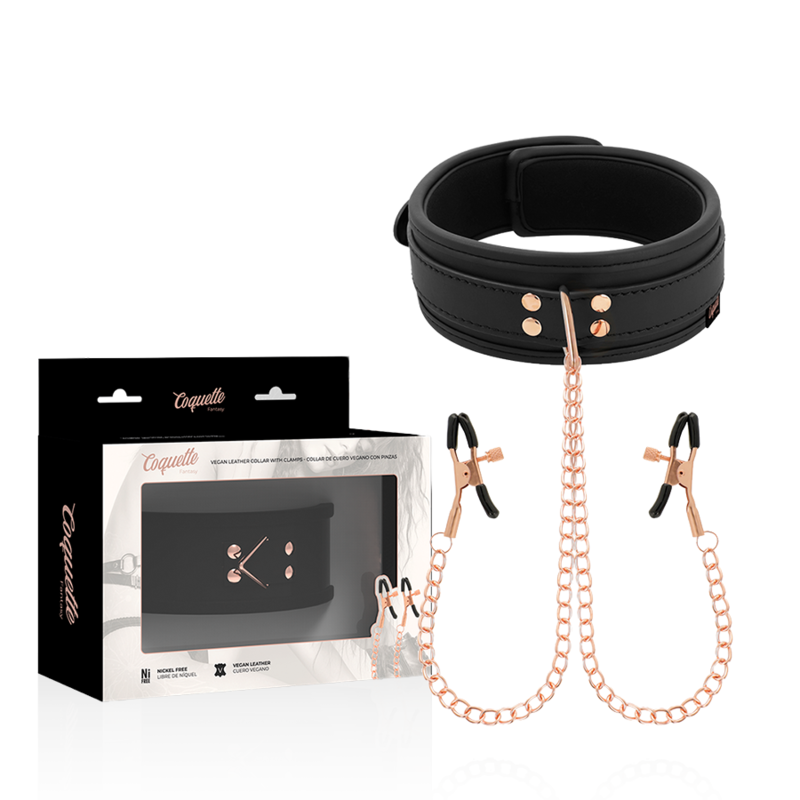 Coquette Fantasy Chic Desire: obroża BDSM z zaciskami na sutki