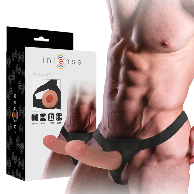 Zestaw strap-on INTENSE FOR HIM z pustym w środku dildo, 16 cm