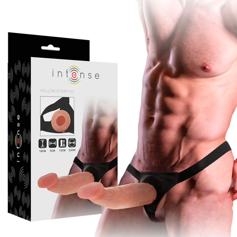 Zestaw strap on INTENSE FOR HIM z pustym w środku penisem, 18 cm