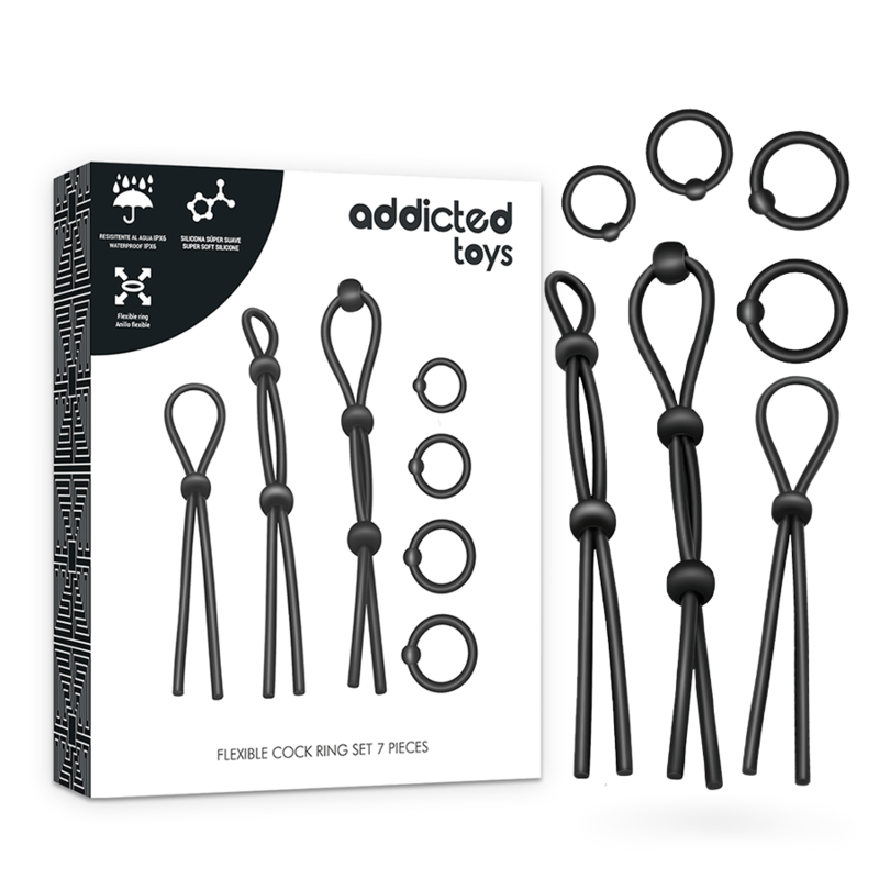 ADDICTED TOYS zestaw pierścieni na penisa bez wibracji, 7 silikonowych pierścieni
