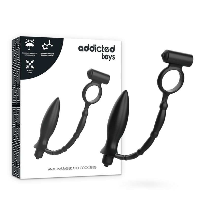 ADDICTED TOYS wibrujący pierścień na penisa z korkiem analnym