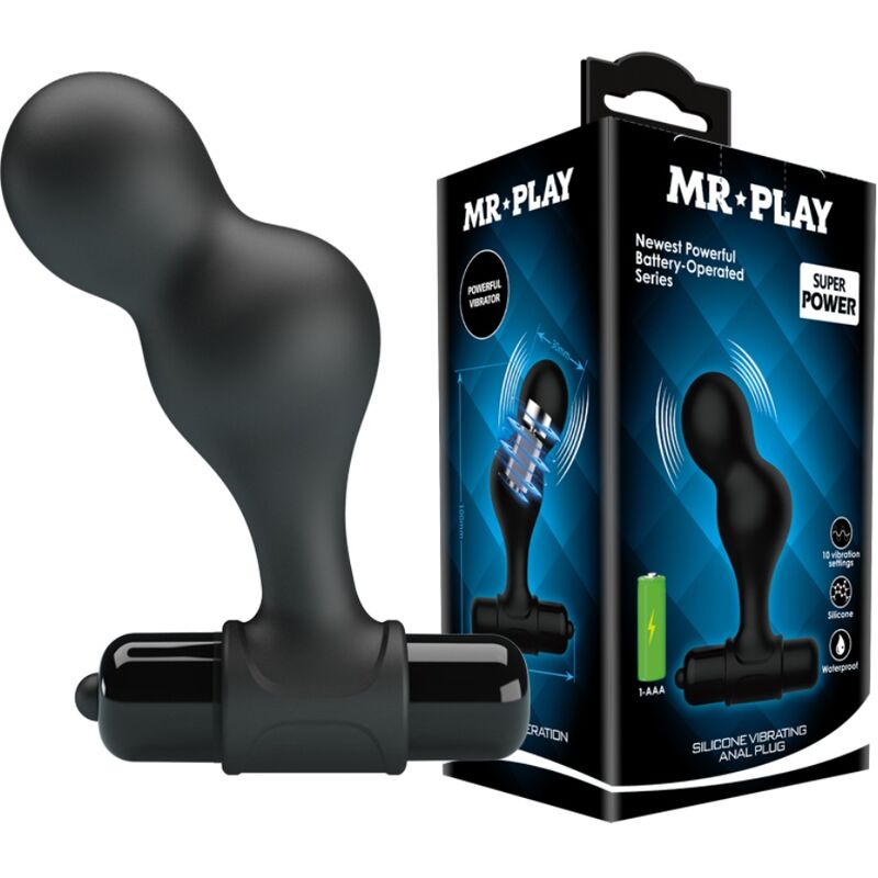 Wibrujący korek analny MR PLAY z niebieskim masażerem bullet