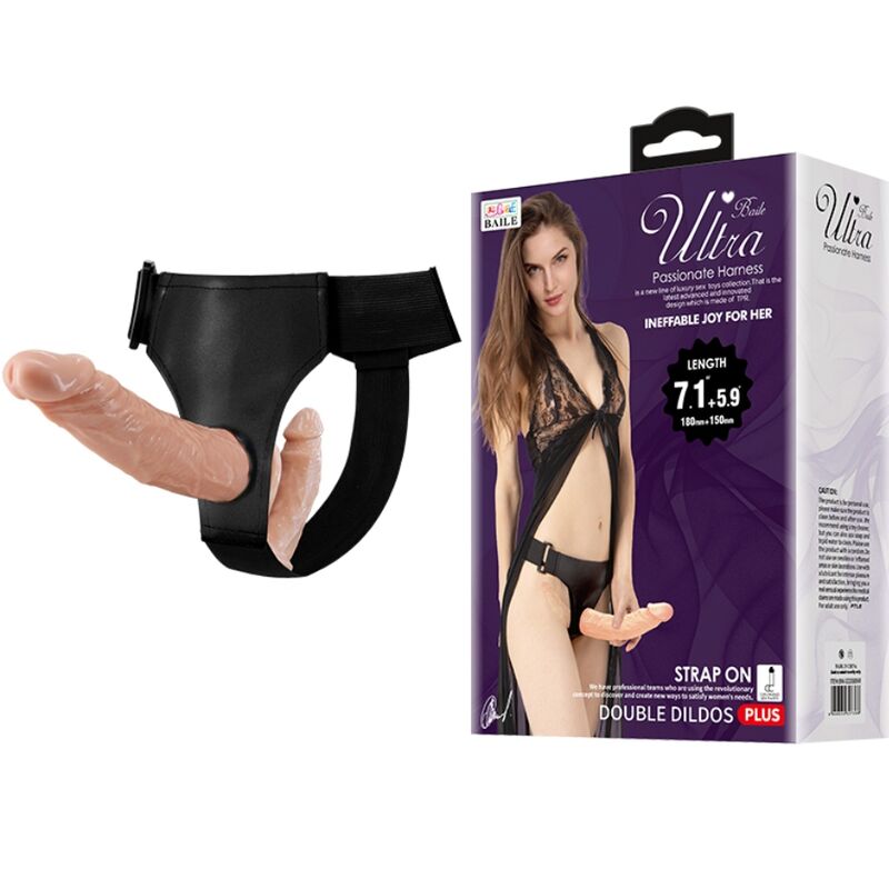 Zestaw strap-on BAILE z podwójnym dildo i regulowaną uprzężą