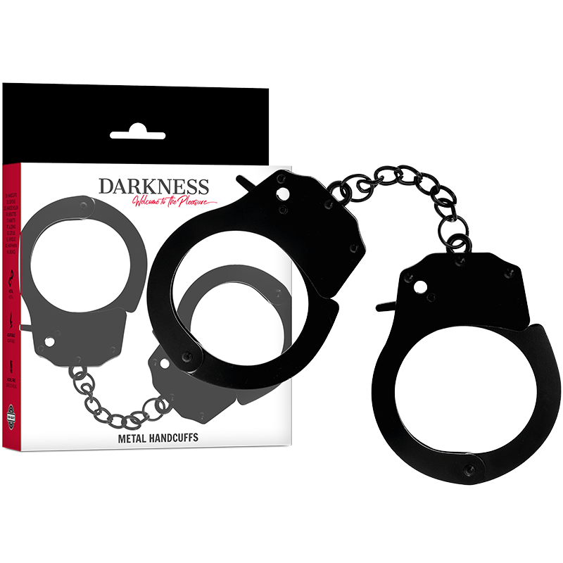 Czarne regulowane kajdanki metalowe do intensywnego bondage’u DARKNESS
