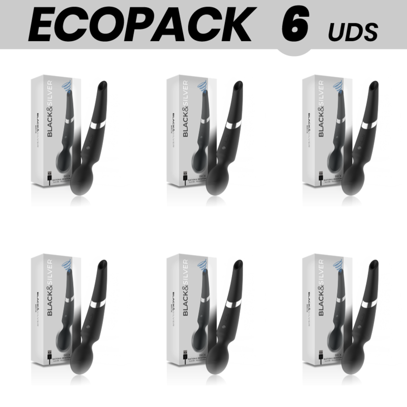 Ecopack 6 Sztuk Czarno Srebrny Wibrator Masujący Beck Z Przyssawką, 2 W 1, Silikonowy