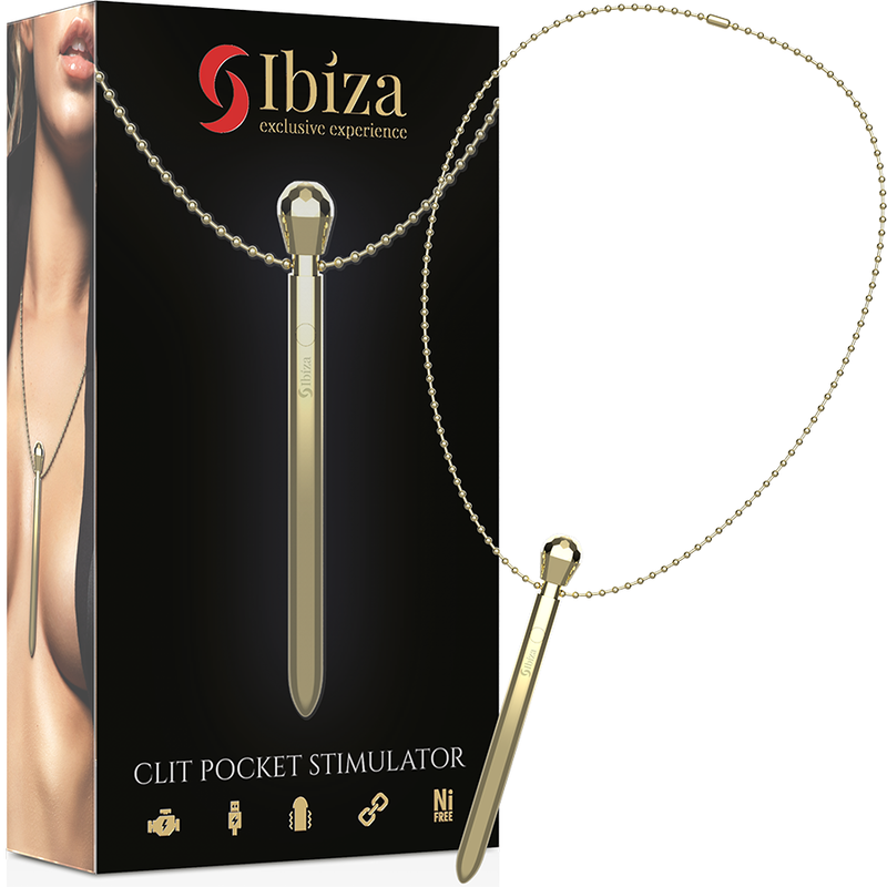 IBIZA kieszonkowy stymulator łechtaczki z zawieszką, ładowanie przez USB, 12 trybów wibracji, złoty, 12,2 x 1,5