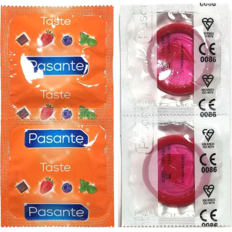 Prezerwatywy Pasante o smaku truskawkowym, 144 sztuki