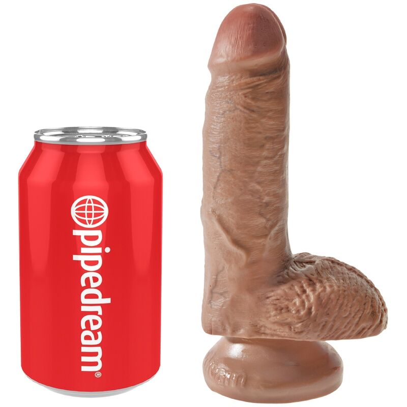 Dildo do uprzęży KING COCK z jądrami, 13,2 cm, karmelowe