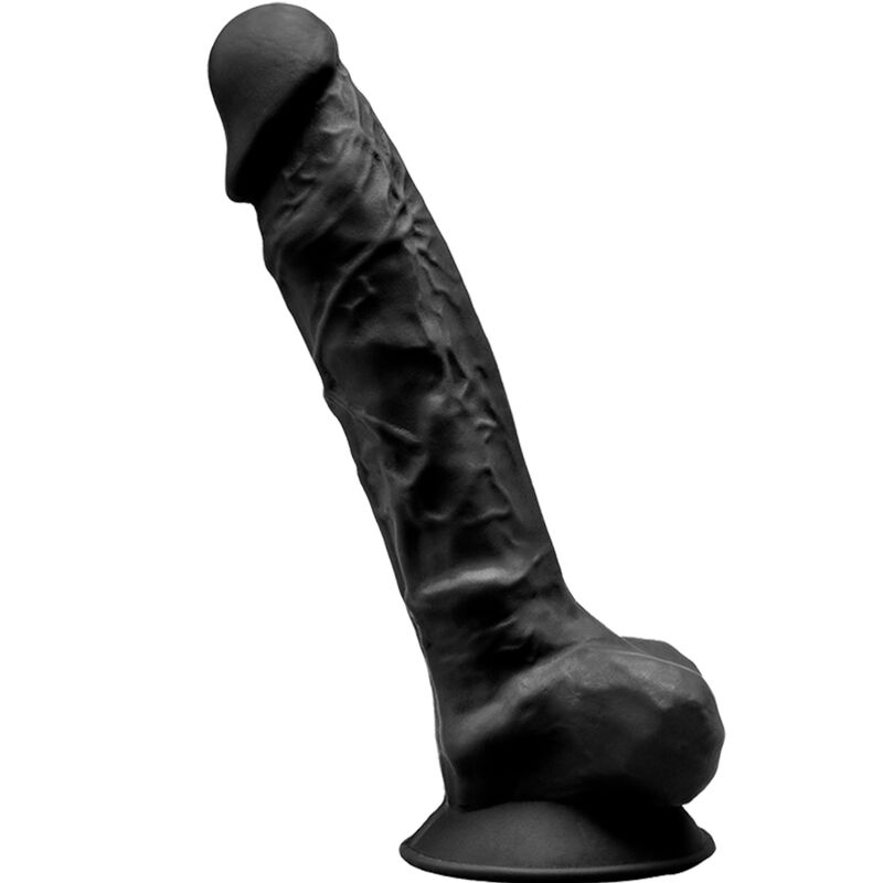 Realistyczny dildo silikonowy 20 cm z przyssawką, czarny SILEXD