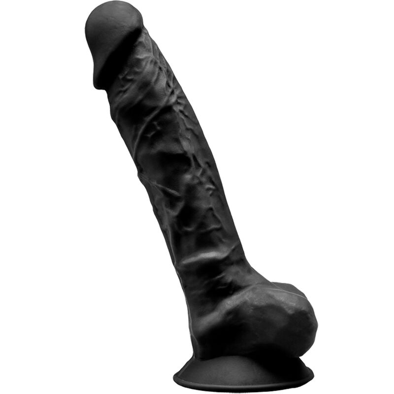 Realistyczny dildo z przyssawką, miękki silikon, 23 cm, czarny SILEXD