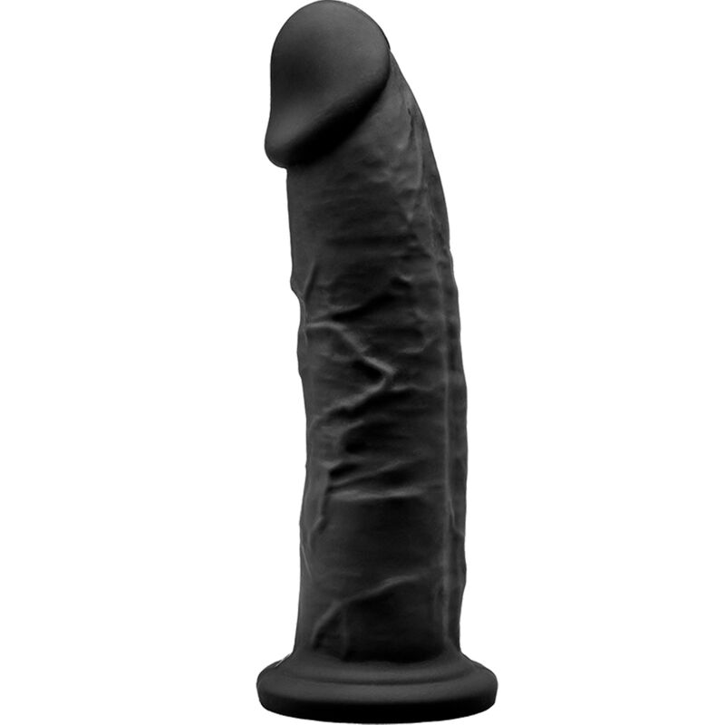 Realistyczny dildo 19 cm z silikonu Silexpan z przyssawką, czarne SILEXD
