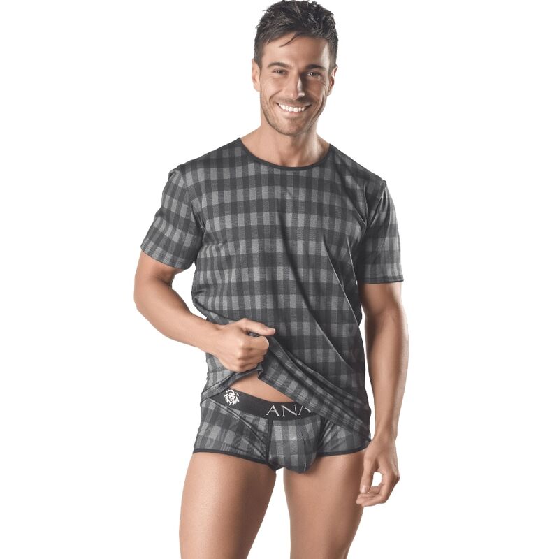 Dopasowany męski T shirt w kratę z elastycznego materiału ANAIS