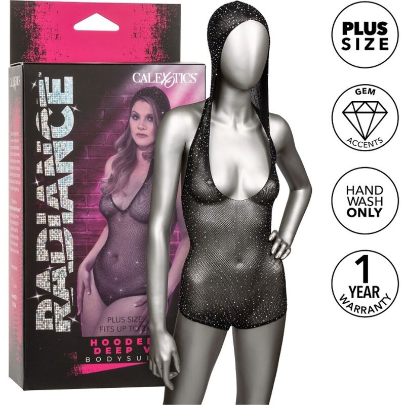 Body plus size z kapturem i głębokim dekoltem dla kobiet o krągłych kształtach CALEXOTICS