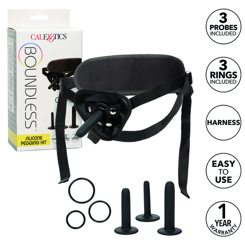 Zestaw uprzęży strap on CalExotics Boundless z próbkami