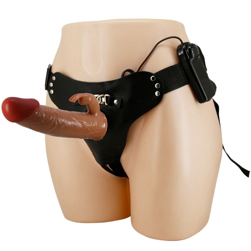 Zestaw strap on Pretty Love Marion z wibrującym dildo, 19 cm, brązowy