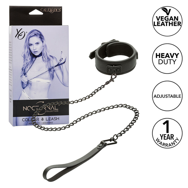 CALEXOTICS Nocturnal obroża BDSM z odpinaną smyczą łańcuszkową