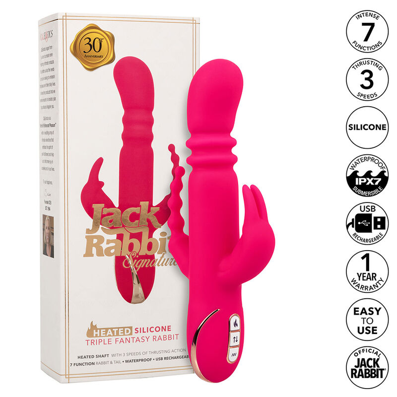 CalExotics Jack Fantasy potrójny podgrzewany wibrator typu rabbit, różowy