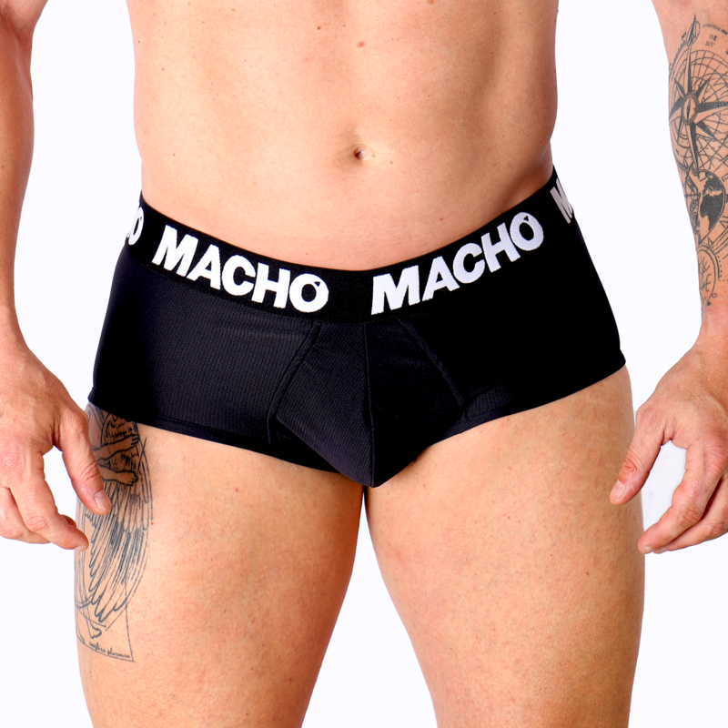 Męskie slipy z powiększającą kieszonką, oddychająca lycra, czarne MACHO UNDERWEAR