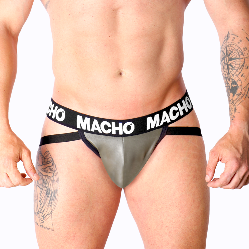 Jockstrap ze skóry ekologicznej MACHO MX27GR w kolorze szarym i beżowym