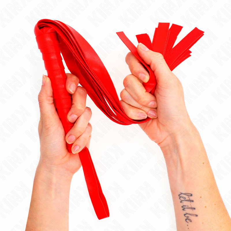 Czerwony pejcz KINK z szerokimi końcówkami, 48,5 cm